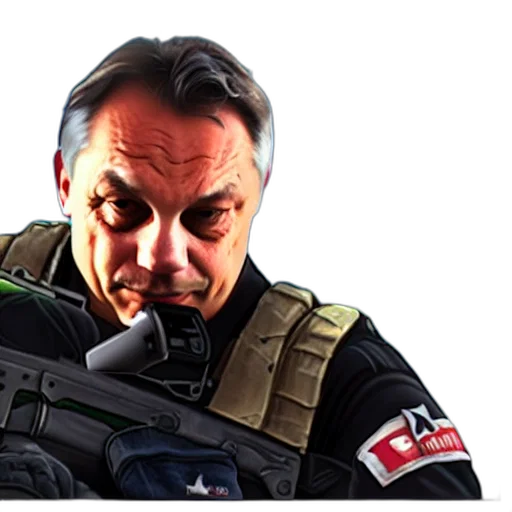 weapon, face, concept art, photorealistic, 3d render, viktor, orban, counter-terrorist transparent PNG cut-out