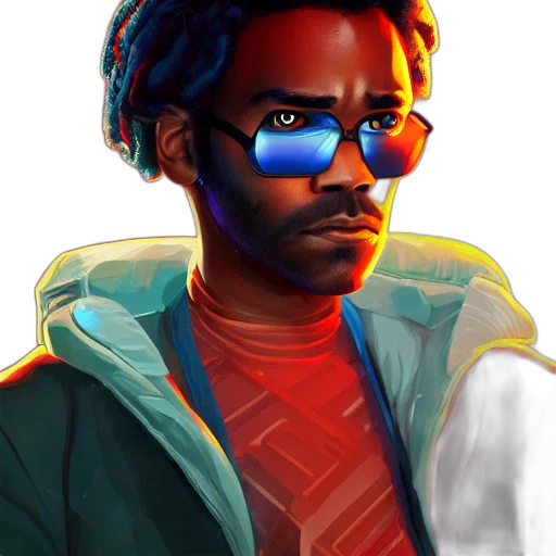 jacket, face, staff, cyberpunk transparent PNG cut-out