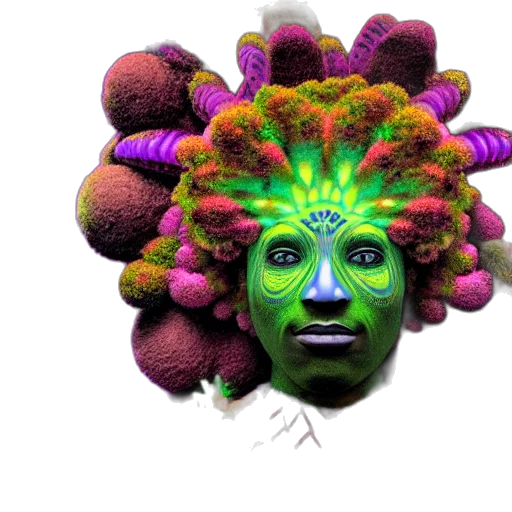 hair, mask, crown, face, 3d render, concept art, photorealistic, vaporwave transparent PNG cut-out