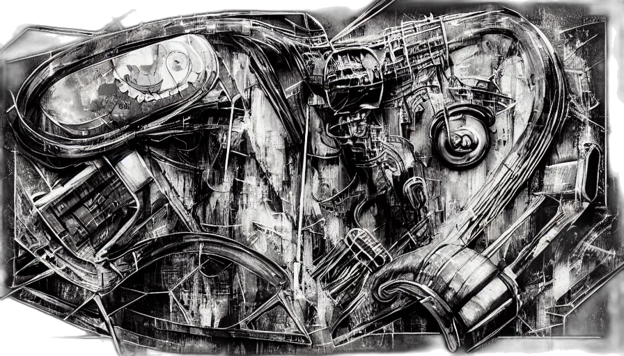 car, robot, mask, weapon, comic book art, concept art, pencil sketch, cyberpunk transparent PNG cut-out