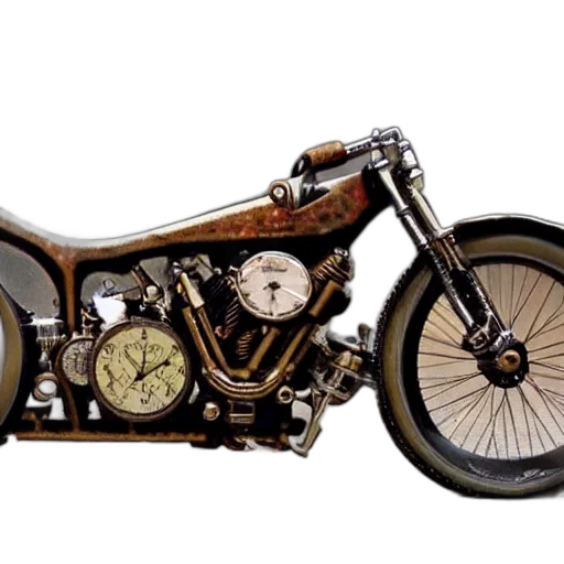 weapon, photorealistic, 3d render, concept art, steampunk, harley, davidson transparent PNG cut-out