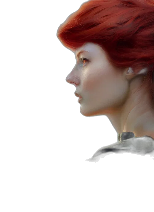 face, robot, crown, hair, photorealistic, fantasy art, concept art, 3d render transparent PNG cut-out