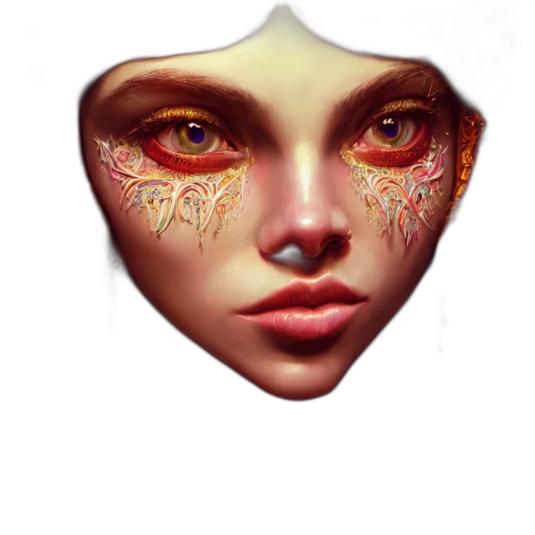 face, mask, jewelry, crown, fantasy art, photorealistic, concept art, 3d render transparent PNG cut-out