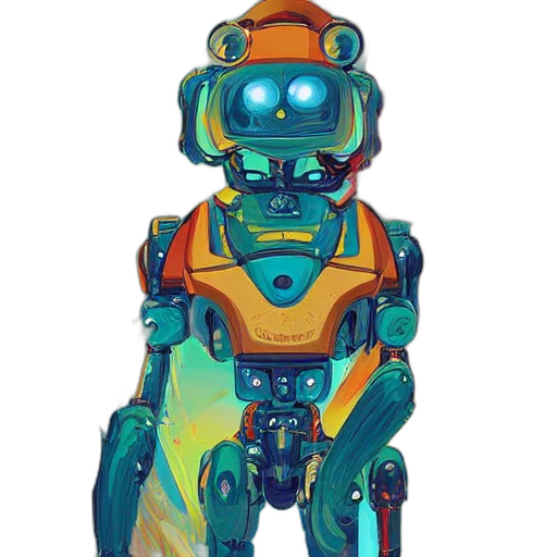 robot, concept art, pixel art, 3d render, cyberpunk, outer space, blue, colorful transparent PNG cut-out