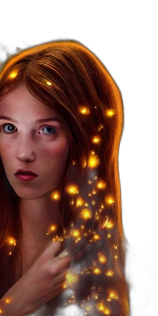 face, hair, crown, photorealistic, fantasy art, concept art, 3d render, outer space transparent PNG cut-out