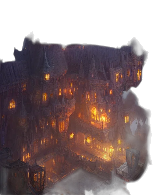 building, dragon, concept art, fantasy art, 3d render, pixel art, fire, fog transparent PNG cut-out