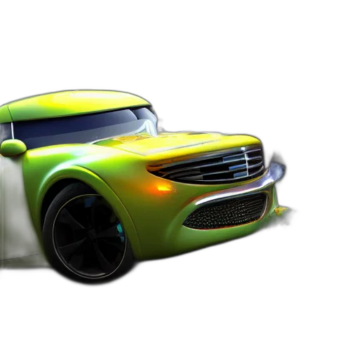 car, 3d render, photorealistic, concept art, fantasy art, green, luxurious, dramatically transparent PNG cut-out