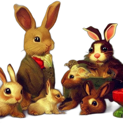 photorealistic, oil painting, concept art, painting, cute, baby, bunnies, thirsty transparent PNG cut-out
