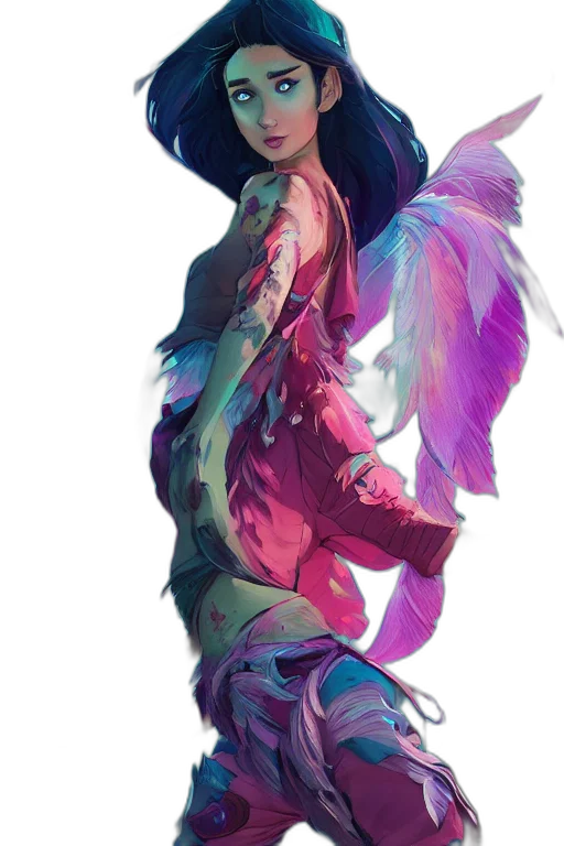 dress, creature, jacket, staff, concept art, fantasy art, pixel art, vaporwave transparent PNG cut-out