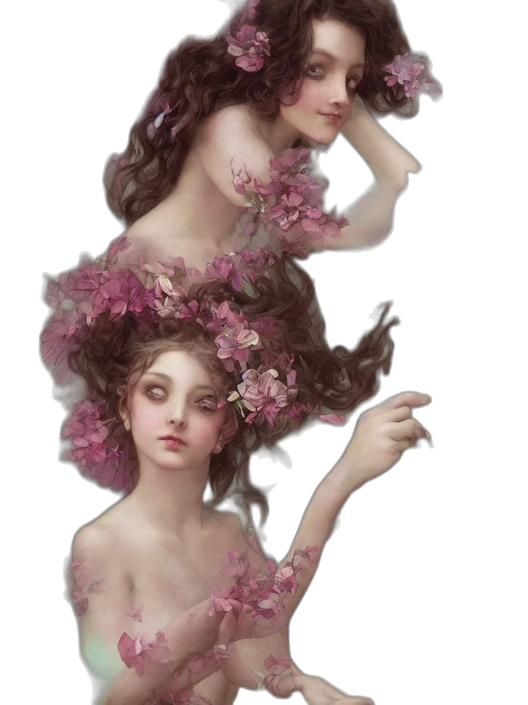 crown, dress, flower, fantasy art, concept art, photorealistic, 3d render, forest transparent PNG cut-out