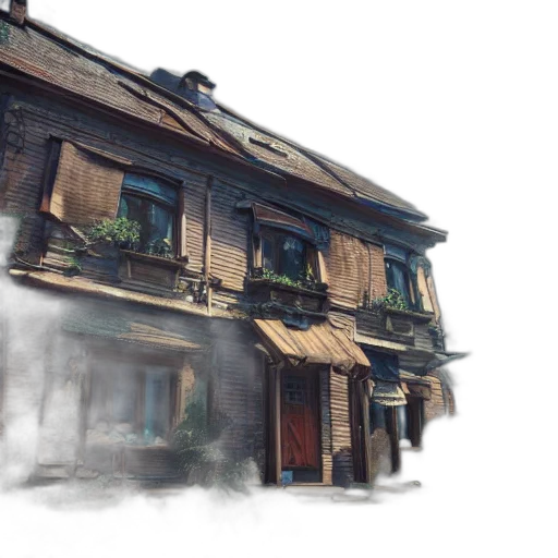 building, weapon, mask, concept art, watercolor, photorealistic, 3d render, fog transparent PNG cut-out
