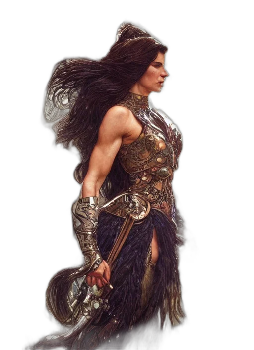 dress, sword, hair, fantasy art transparent PNG cut-out