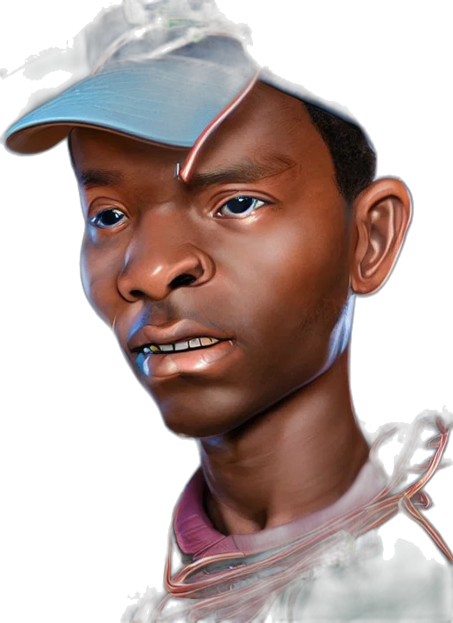 face, staff, hat, photorealistic, concept art, 3d render, cartoon, blue transparent PNG cut-out