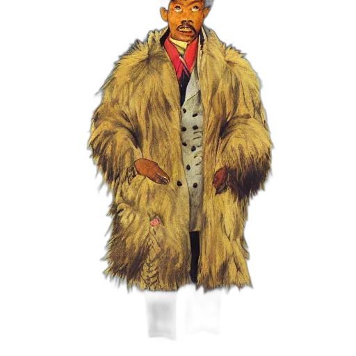 jacket, staff, animal, concept art, comic book art, cartoon, earth tones, portrait transparent PNG cut-out