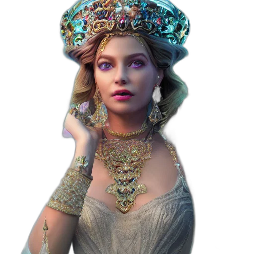 crown, jewelry, face, dress, fantasy art, concept art, photorealistic, 3d render transparent PNG cut-out