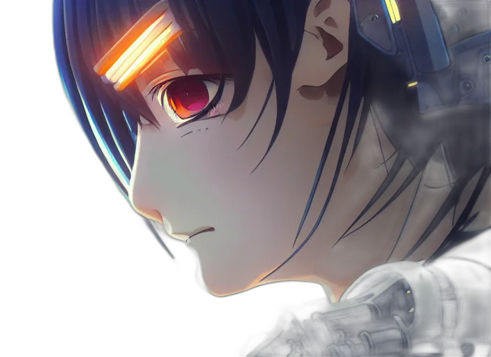 face, robot, mask, jewelry, anime, photorealistic, concept art, 3d render transparent PNG cut-out