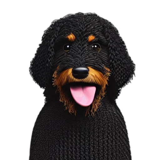 hat, animal, photorealistic, closeup, illustration, smiling, knitted, bernedoodle transparent PNG cut-out