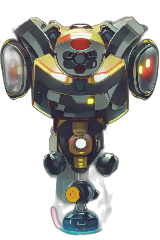 robot, staff, weapon, concept art, 3d render, pixel art, watercolor, metabots transparent PNG cut-out