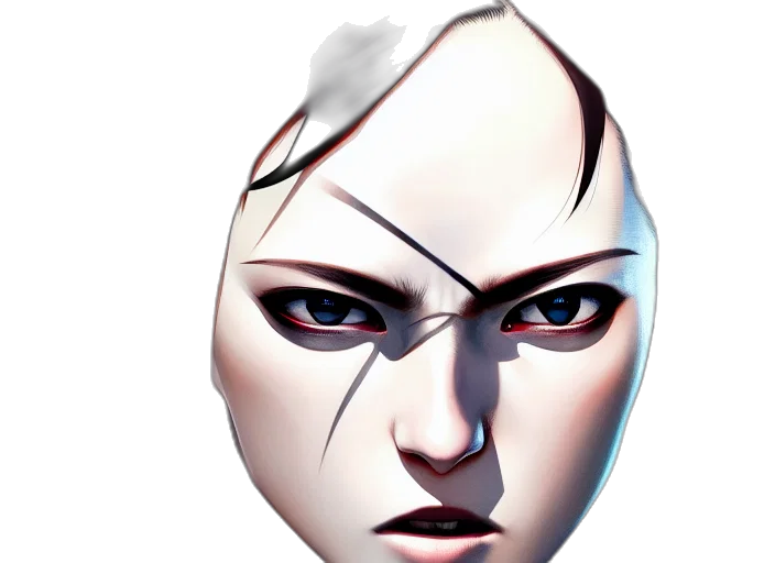 face, mask, robot, 3d render, concept art, photorealistic, comic book art, monochrome transparent PNG cut-out