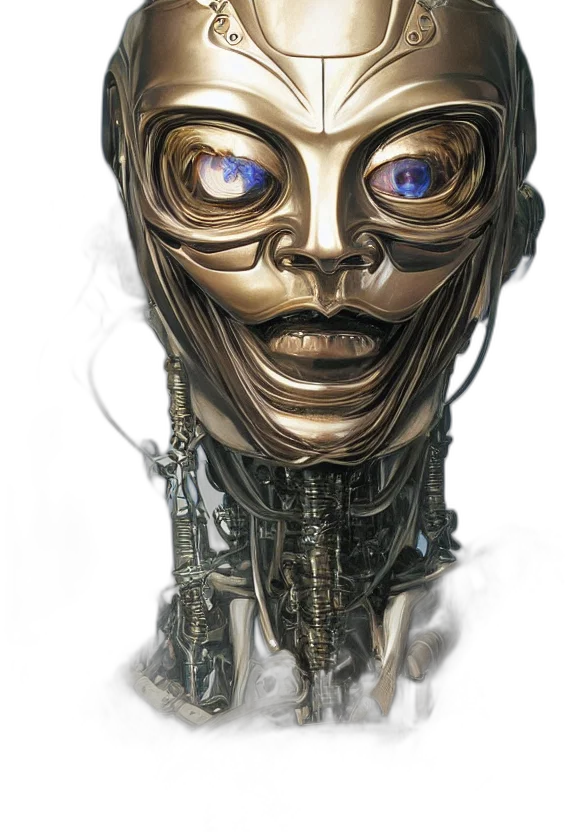 robot, mask, face, creature, concept art, cyberpunk, 3d render, comic book art transparent PNG cut-out