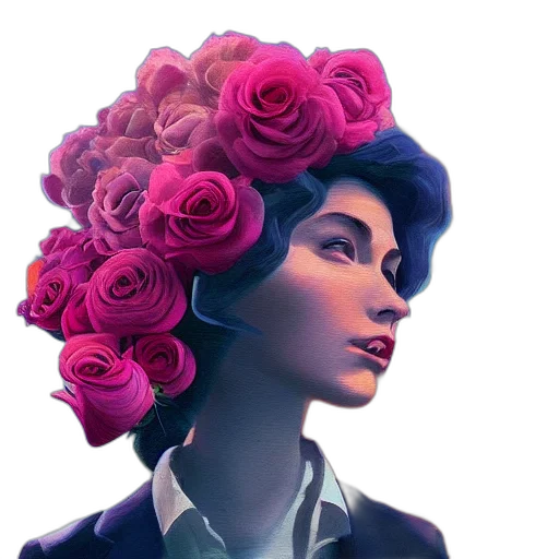 flower, crown, face, concept art, vaporwave, photorealistic, fantasy art, colorful transparent PNG cut-out