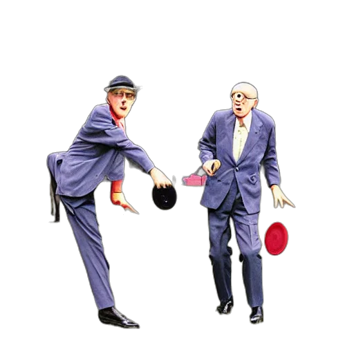 staff, concept art, pixel art, cartoon, gilbert, george, playing, frisbees transparent PNG cut-out