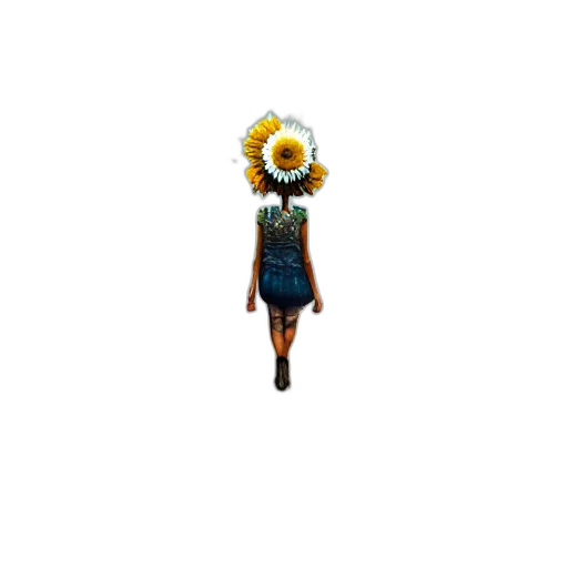 flower, dress, staff, jewelry, pixel art, concept art, 3d render, fantasy art transparent PNG cut-out