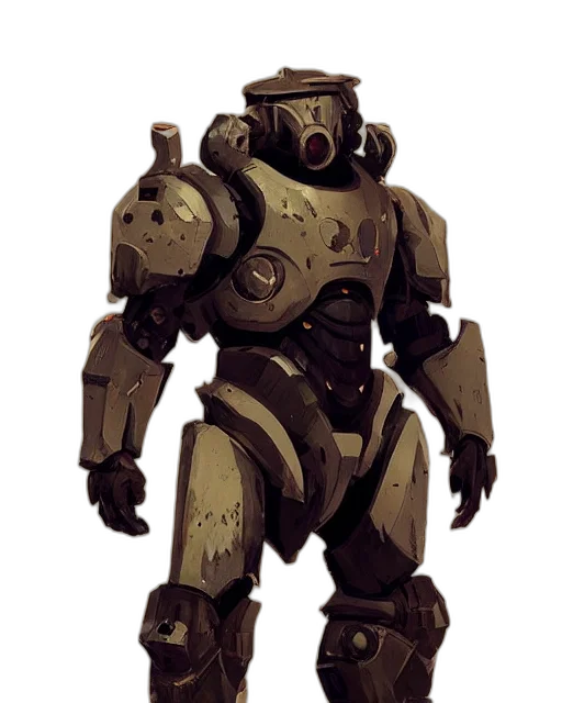robot, concept art, 3d render, pixel art, fantasy art, earth tones, golden, game transparent PNG cut-out