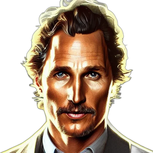 face, photorealistic, comic book art, cartoon, concept art, portrait, matthew, mcconaughey transparent PNG cut-out