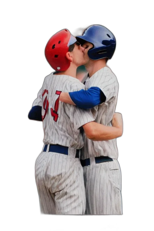 3d render, photorealistic, concept art, baseball, card, two, players, kissing transparent PNG cut-out