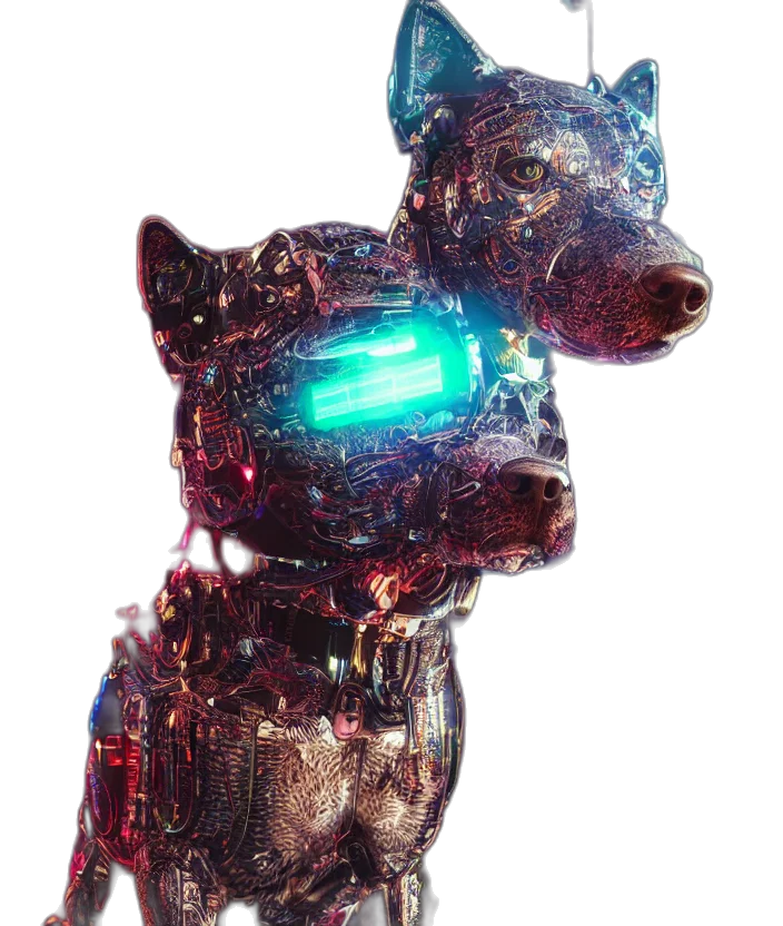 robot, animal, staff, creature, 3d render, cyberpunk, concept art, vaporwave transparent PNG cut-out
