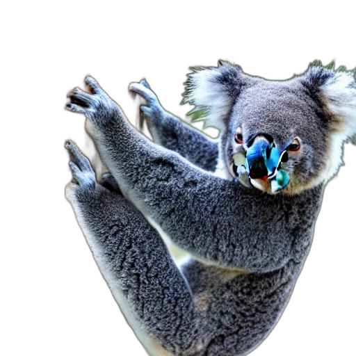 animal, creature, staff, hat, 3d render, concept art, photorealistic, koala transparent PNG cut-out