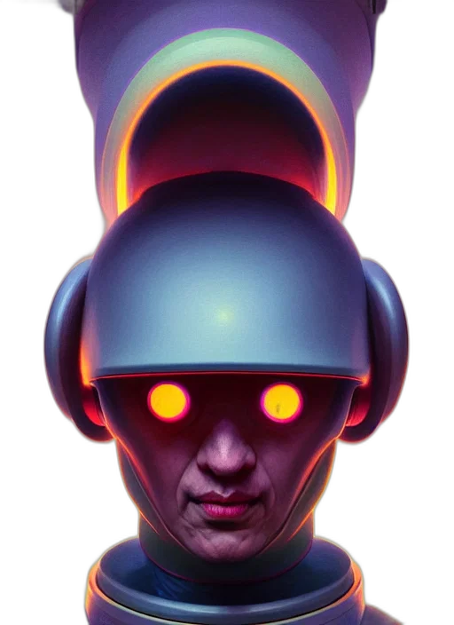 robot, face, mask, hat, cyberpunk, concept art, 3d render, vaporwave transparent PNG cut-out