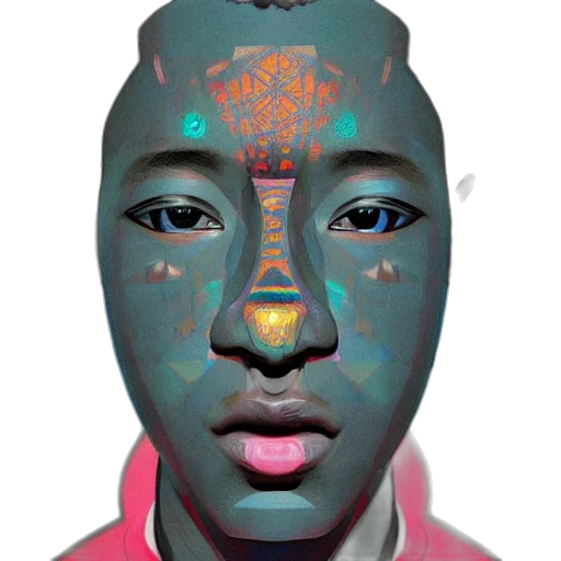 face, mask, robot, crown, 3d render, photorealistic, vaporwave, cyberpunk transparent PNG cut-out