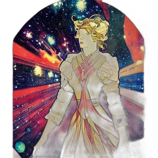 dress, crown, fantasy art, concept art, anime, watercolor, outer space, golden transparent PNG cut-out
