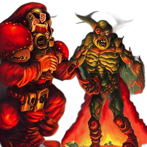 concept art, fantasy art, comic book art, fire, red, doom, cover, santa transparent PNG cut-out