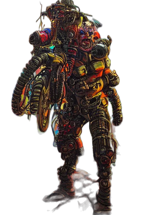 robot, weapon, creature, staff, concept art, cyberpunk, pixel art, 3d render transparent PNG cut-out