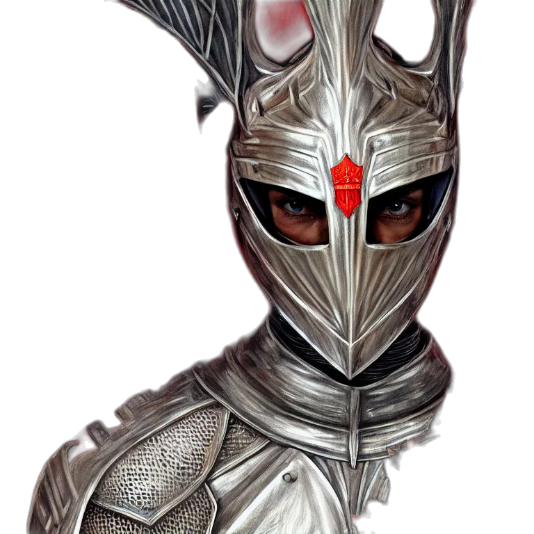 mask, robot, sword, staff, fantasy art, concept art, comic book art, 3d render transparent PNG cut-out