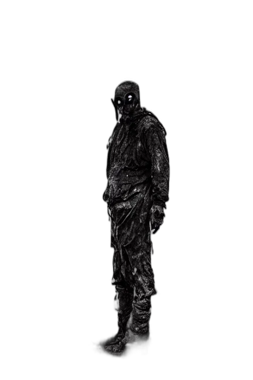 jacket, mask, creature, staff transparent PNG cut-out