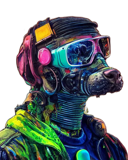 mask, robot, face, jacket, cyberpunk, watercolor, concept art, vaporwave transparent PNG cut-out