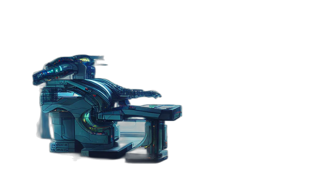 robot, weapon, jewelry, crown, 3d render, concept art, cyberpunk, outer space transparent PNG cut-out