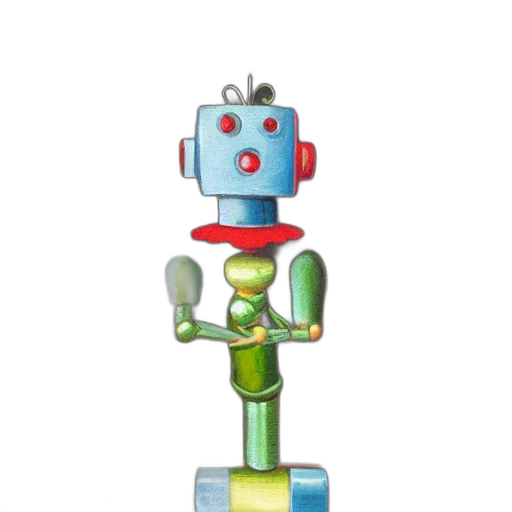 robot, staff, 3d render, pixel art transparent PNG cut-out