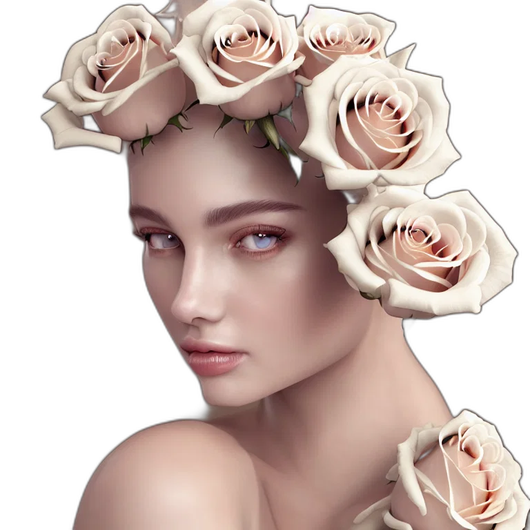 crown, flower, jewelry, face, photorealistic, fantasy art, oil painting, 3d render transparent PNG cut-out