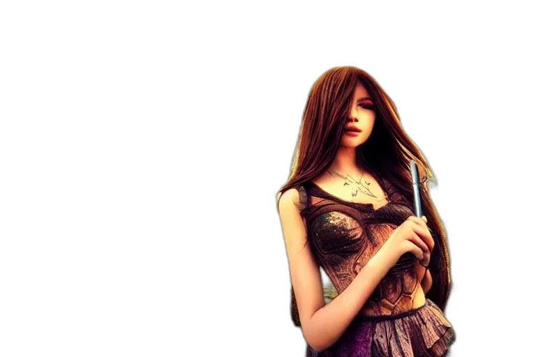 dress, sword, fantasy art, photorealistic, 3d render, concept art, girl, fantasy transparent PNG cut-out
