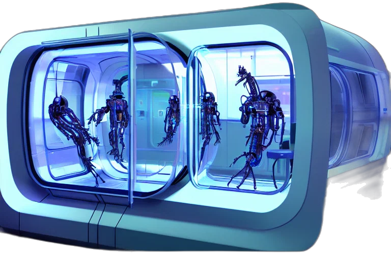 robot, concept art, cyberpunk, 3d render transparent PNG cut-out