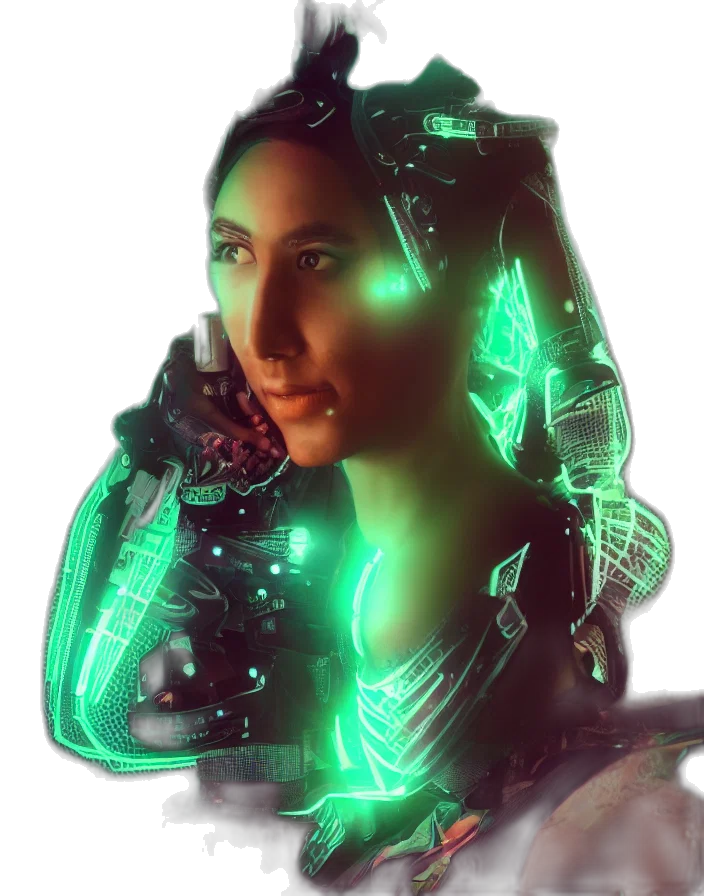 robot, face, mask, jewelry, cyberpunk, concept art, 3d render, comic book art transparent PNG cut-out