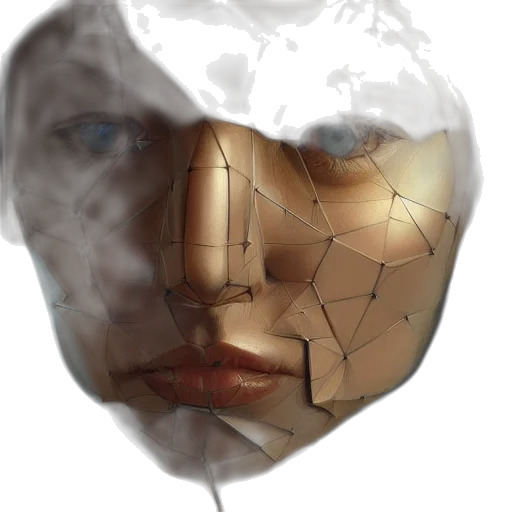 mask, face, jewelry, robot, photorealistic, 3d render, concept art, fantasy art transparent PNG cut-out