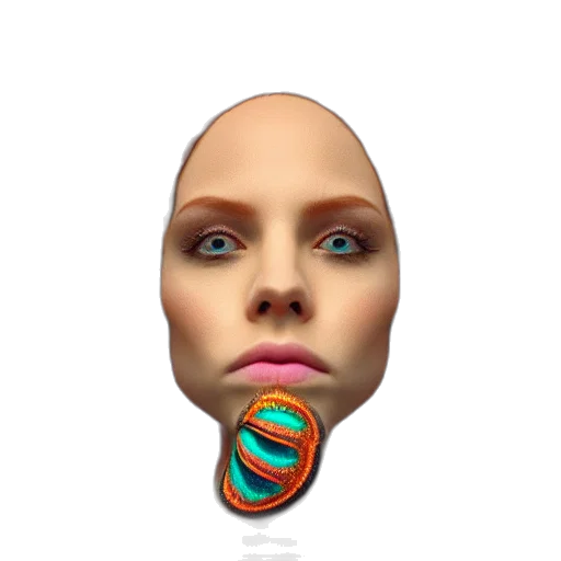 face, jewelry, creature, hair, 3d render, photorealistic, concept art, cartoon transparent PNG cut-out