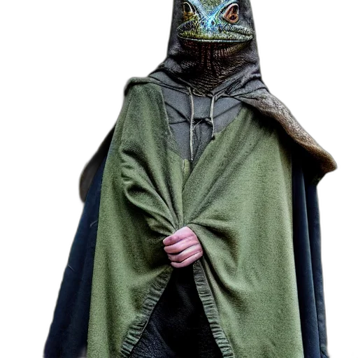 mask, jacket, staff, creature transparent PNG cut-out