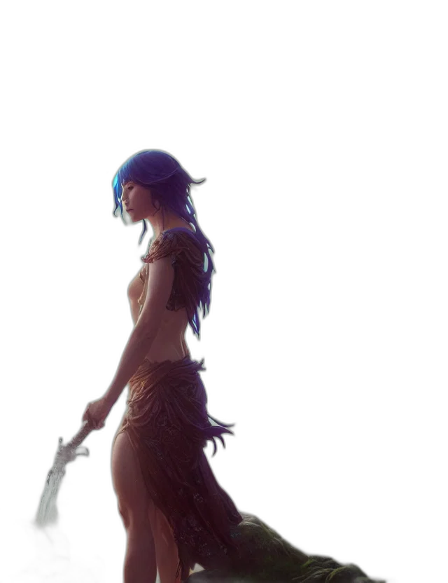 sword, staff, weapon, dress, concept art, fantasy art, pixel art, anime transparent PNG cut-out